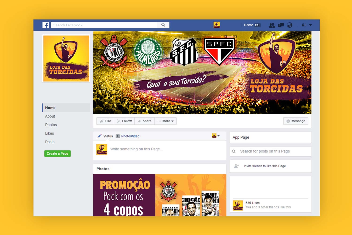 Criação de capa de Facebook para Lojas das Torcidas